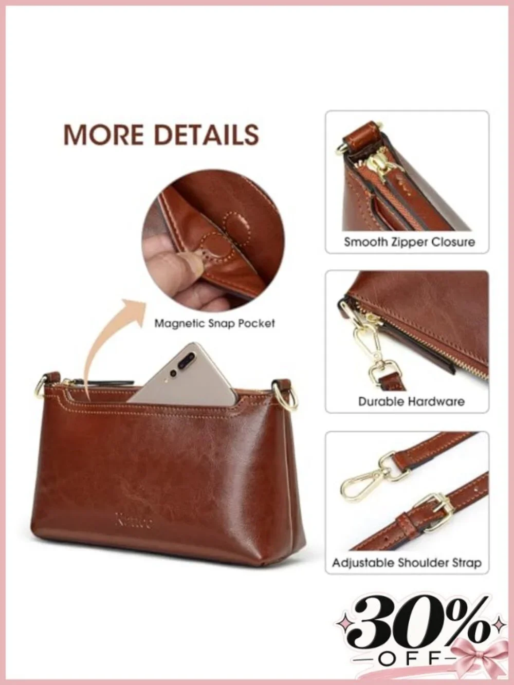 Genuine Leather Crossbody Bag Small Purse Handbag Wristlet